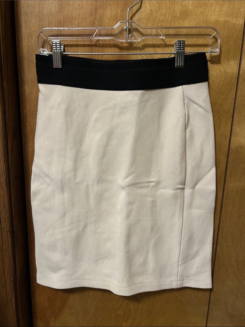 BCBG Cream Pencil Skirt with Black Waistband